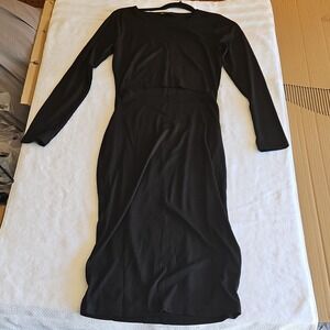 Prettygarden Black Long Sleeve Bodycon Dress Ribbed Knit Polyester Pullover M
